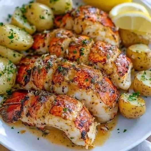 Lemon Garlic Lobster Tail with Parmesan Potatoes